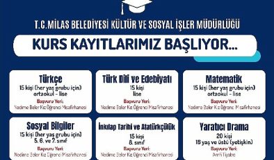 Milas Belediyesi’nin eğitime takviye kurslarına müracaatlar başladı