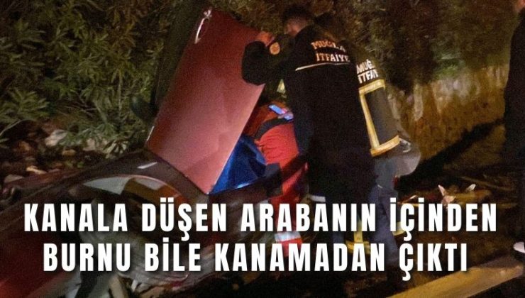 Kanala düşen arabanın içinden burnu bile kanamadan çıktı