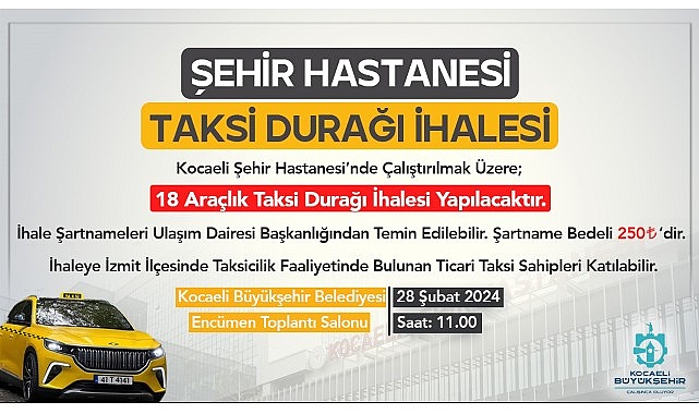 Kocaeli Kent Hastanesi için 18 araçlık taksi ihalesi