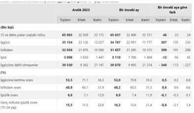 TÜİK: Mevsim tesirinden arındırılmış işsizlik oranı %8,8 düzeyinde gerçekleşti