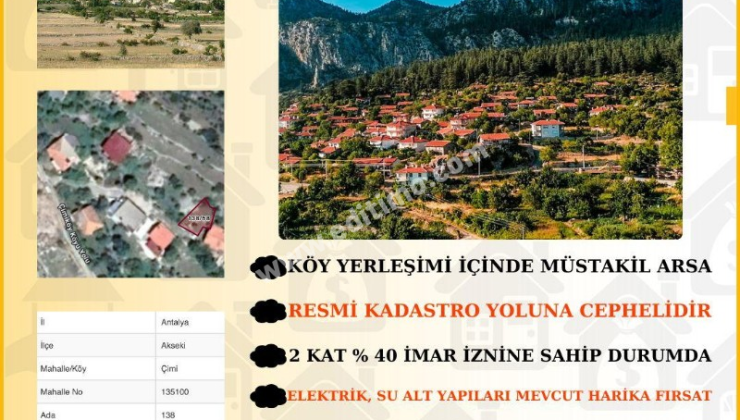 Antalya Akseki’de Müstakil İmarlı Arsa Satılık: 180 m²