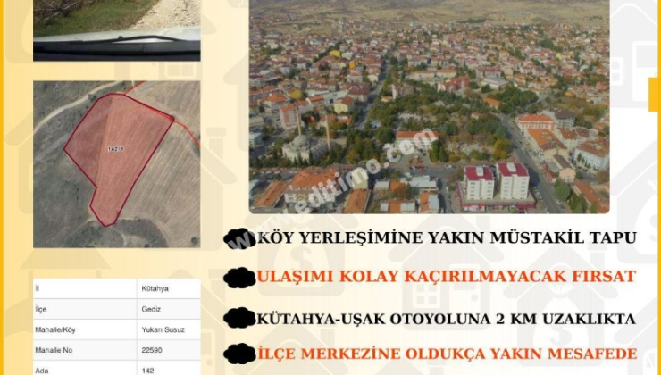 Kütahya Gediz’de Müstakil Tapulu 9.062 m² Tarla – Yatırım İçin Kaçırılmayacak Fırsat
