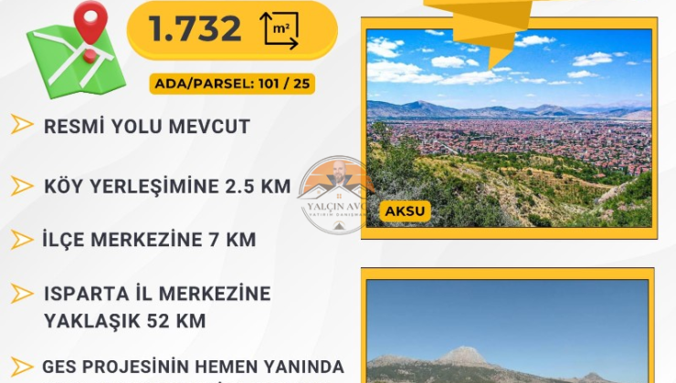 Isparta Aksu Terziler’de 1.732 m² Yatırımlık Arazi: Baraja Yakın Harika Fırsat