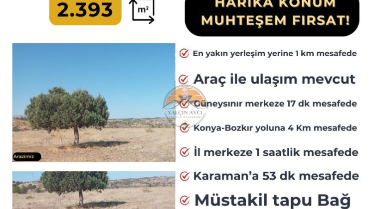 Konya Güneyyıldız Ağras’ta 2.393 m² Bağ Arazisi: Harika Yatırım Fırsatı
