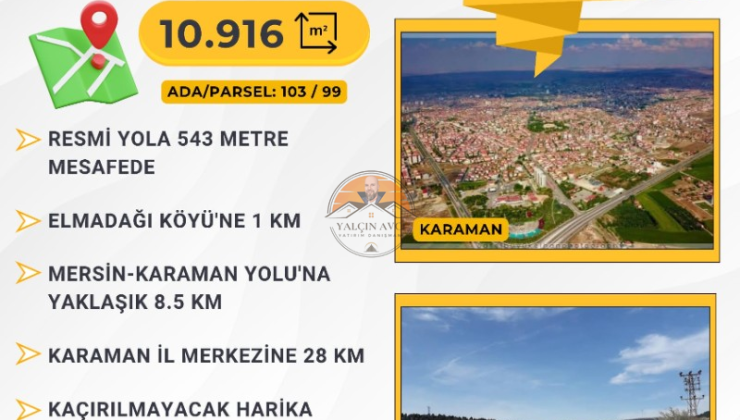 Karaman Merkez Elmadağı’nda 10.916 m² Yatırımlık Arazi: Kaçırılmayacak Fırsat