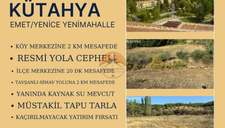 Kütahya Emet Yenice Yenimahalle’de Yatırımlık Geniş Tarla Fırsatı
