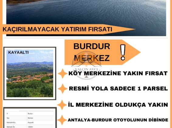 Burdur Merkez Kayaaltı’nda Yatırımlık Tarla Fırsatı