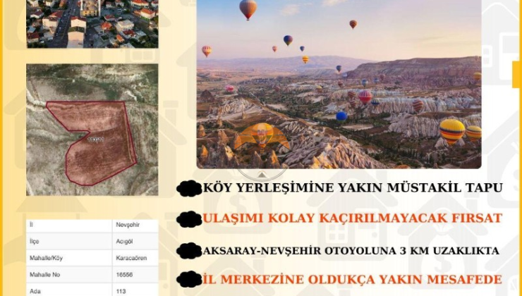 Nevşehir Acıgöl Karacaören’de Yatırımlık Müstakil Tapulu Tarla