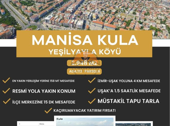Manisa Kula Yeşilyayla Köyü’nde Yatırımlık Arsa