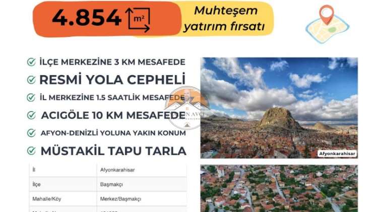 Afyonkarahisar Başmakçı’da Yatırım İçin Müstakil Tapulu 4.854 m² Tarla
