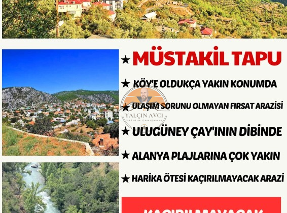 Antalya’da Doğayla İç İçe, Ulugüney Çayı Kenarında Müstakil Tapulu Arazi