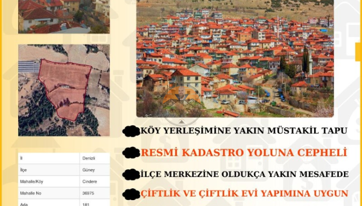 Denizli Güney Cindere’de Müstakil Tapulu Tarla – Yatırım İçin Kaçırılmayacak Fırsat