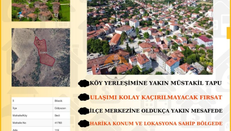 Bilecik Gölpazarı Bedi’de Müstakil Tapulu Tarla – Kaçırılmayacak Yatırım Fırsatı